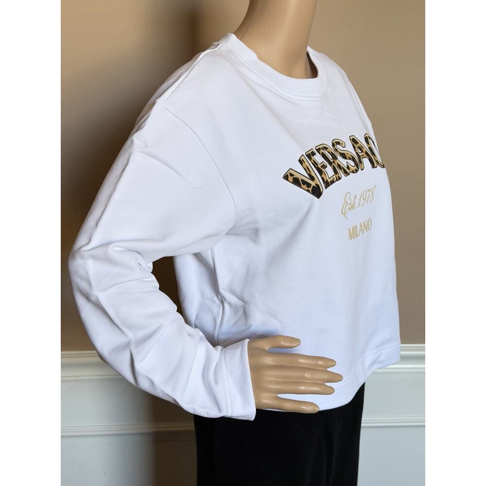 Versace Logo White Cotton Crop Sweatshirt 4 US (40 Euro) 1019251 NWT - Picture 3 of 15
